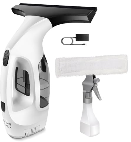 Rechargeable Window Vacuum Cleaner Cordless – 30min Runtime, 100ml Water Tank, with Microfiber Cloth & Spray Bottle,Window Vac Cleaning for Windows, Mirrors, Tiles, Showers & Car Glass