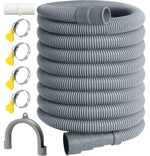 Waschmaschinenschlauch, Ablaufschlauch Verlängerung mit Bügel, Abwasserschlauch mit Verbinderl und 4 Schlauchschellen, Ø 20mm Ablaufschlauchverlängerung für Waschmaschine Geschirrspüle (4M)