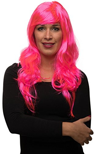 Balinco Damen Perücke Langhaar lockig gewellt – Sexy Lockenperücke für Fasching, Karneval, Cosplay & Halloween – Echthaar-Optik in 13 Farben (Pink)