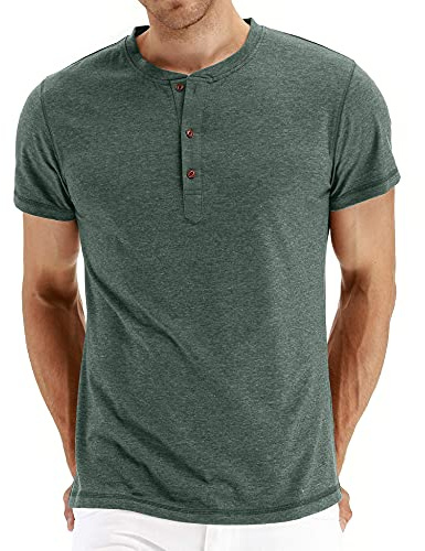 NITAGUT Mens Fashion Casual Front Placket Basic Short Sleeve Henley T-Shirts (L, 00 Green)