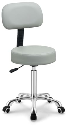 Kaleurrier Rolling Swivel Adjustable Heavy Duty Drafting Stool Chair for Salon,Medical,Office and Home uses,with Wheels and Back (Grey)