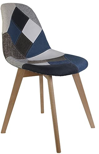 HOME DECO FACTORY Chaise scandinave Patchwork (Lot de 2) Bleu