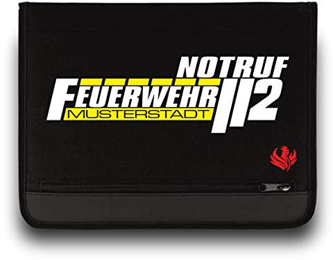 Roter Hahn 112 Personalisierbare Feuerwehr Schreibmappe SM-M00004 Organizer Konferenzmappe Gelb-Weiss