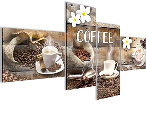 Runa Art Wandbilder Set XXL Kaffee KücheEsszimmer Küchenbilder Beige Braun 4 Teilig - Made in Germany - 027145b