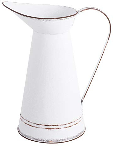 Cabilock Shabby Blumenvase Vintage Gießkanne Rustikaler Blumentopf Eisen Landhaus Vase Metall Retro Übertopf Eimer Shabby Chic Deko für Balkon Schreibtisch Büro Wohnzimmer Tischdeko Weiß