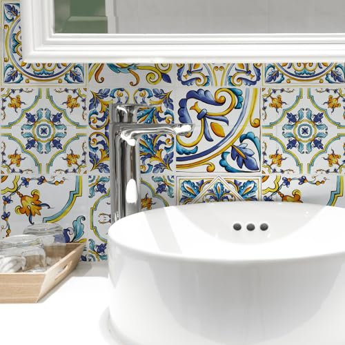 RE-COVERTILES - Adesivi per Piastrelle Bagno e Cucina 24 Pz 10x10 cm - PS00079 Decorazione murale in PVC impermeabile mattonelle mosaico stile cementine Azulejos