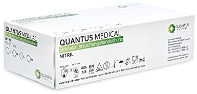 Quantus Medical 100-er Set blaue Nitril-Einweghandschuhe - deutsche Marke - latexfrei, puderfrei (Extra-Large)