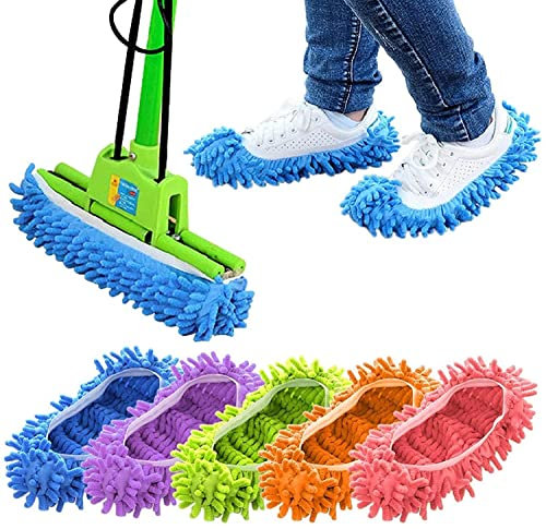 HirrWill Zapatillas de mopa para zapatos con cubierta de polvo y plumero de limpieza de piso, lavables, 10 unidades, 5 pares