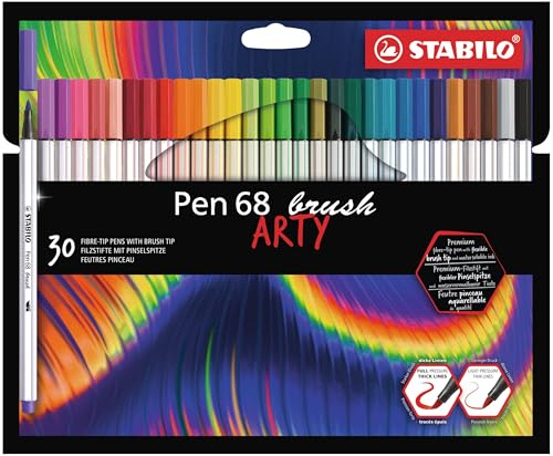 STABILO - Premium-Filzstift mit Pinselspitze - Pen 68 brush | variable Strichstärken, ARTY, 30er Pack