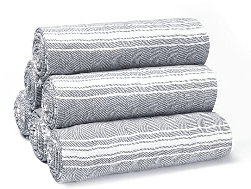 Belizzi Home Peshtemal Turkish Towel Chevron Beach Towels Oversized 36x71 Set of 6, Beach Towels for Adults, Soft Durable Absorbent Extra Large Bath Sheet Hammam Towel - Charcoal Grey