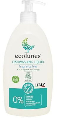 Ecolunes hypoallergent oparfymerat diskmedel, 99,5% naturliga ingredienser skapade speciellt för personer med känslig hud, orsakar inte allergier, 500ml