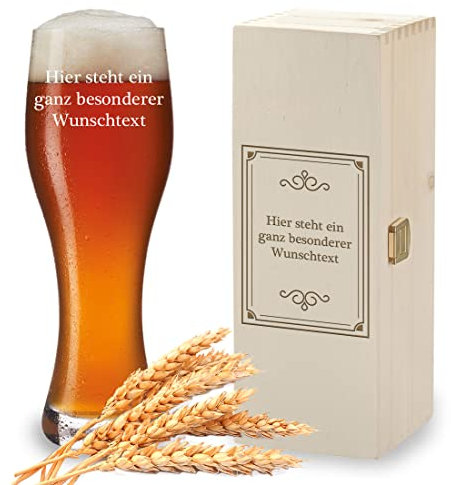 polar-effekt Bierglas + Holzbox mit Gravur personalisiert - Weißbierglas 500ml Weizenbierglas zum Geburtstag, Weihnachten