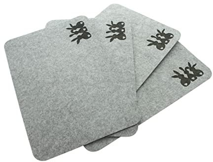 Dekoleidenschaft 4X Platzmatte Hasentrio aus Filz in grau, 45x30 cm, Platzset mit Hasendeko, Tischset, Filzmatte, Platzdeckchen, Tisch-Untersetzer, Gedeckset, Filz-Untersetzer, Osterdekoration
