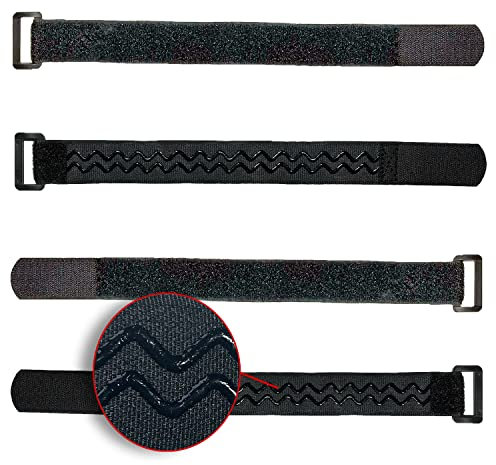 FrogJim 4x Klett-Kabelbinder 30cm schwarz mit Rutschstopp und Schnalle, ideal als Klett für Fahrrad oder Ski Strap, wiederverwendbares Klettband Anti-Slip, 30mm breit zum Fixieren und bündeln KSS3004