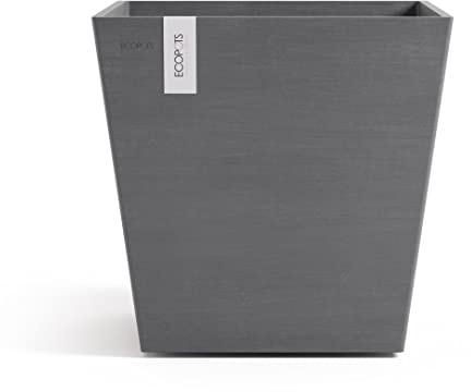 Ecopots Blumentopf Rotterdam Grau - 35 x 35 cm quadratisch klein - mit Bewässerung - Pflanzentopf aus Recycling Kunststoff - Übertopf modern für Indoor und Outdoor