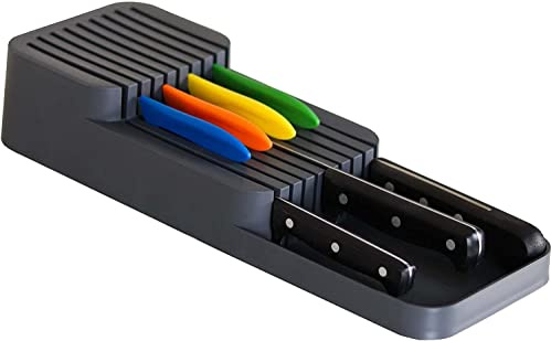 BOAA Fresh Knife Organizer for 18 Knives - Two Stage Knife Block for Kitchen Drawer or Freestanding, Non-slip, Space Saving, Grey (39 x 14 cm)
