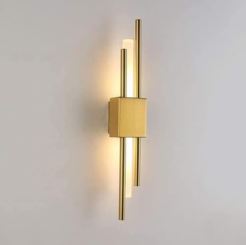 MOSSODOR Brushed Brass Wall Sconce Lights Vanity Modern Industrial Wall Lamp Pole Wall Mount Lighting Fixture Linear Tube LED Wall Sconce Lamps for Bedroom, Stairs, Hallway, Background Wall Lighting