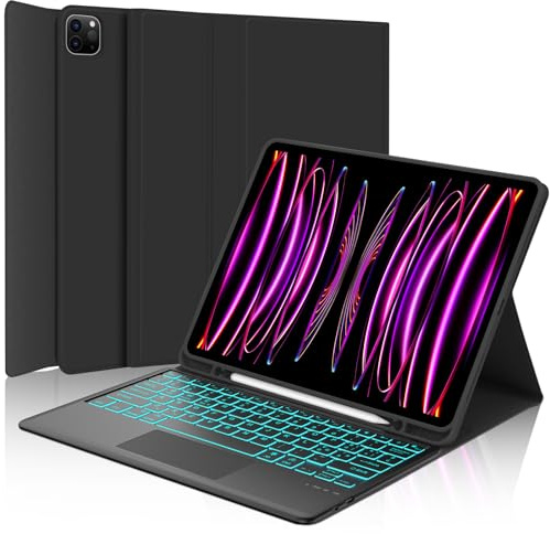 IVEOPPE iPad Pro 12.9 Hülle Mit Tastatur Und Touchpad - Bluetooth QWERTZ Magnetische Abnehmbare Hülle für iPad Pro 12.9 (6./5./4./3. Gen) 2018-2022, Schwarz