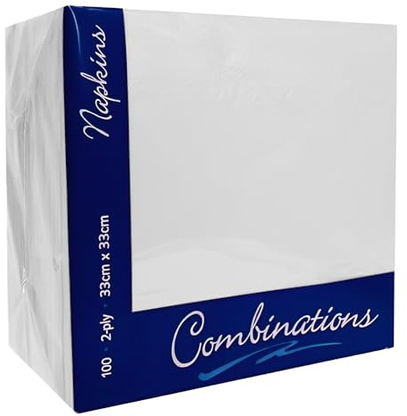 Venuscello® 100 x Paper Napkins White 3-Ply 40cm Serviettes Tissue Paper Disposable Recyclable Napkin for Catering Wedding Birthday Parties Buffet Table, VPN-01