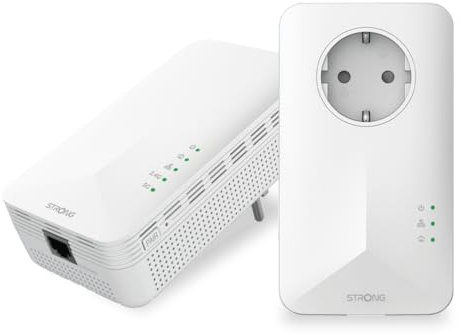 STRONG - Powerline WiFi 1000 Kit - Duo Prese CPL WiFi - Kit CPL - 1000 Mbps/WiFi 1200 Mbps - Compatibile con qualsiasi Box/Router - 1 Porta Ethernet + Presa filtrata - Installazione rapida - Bianco