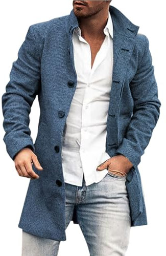 LOIJMK Männer Plus Größe Winter Mantel Kragen Langarm Gepolsterte Jacke Vintage Verdicken Mantel Schaffell Jacke Kurze Hose Herren (Blue, XXXL)