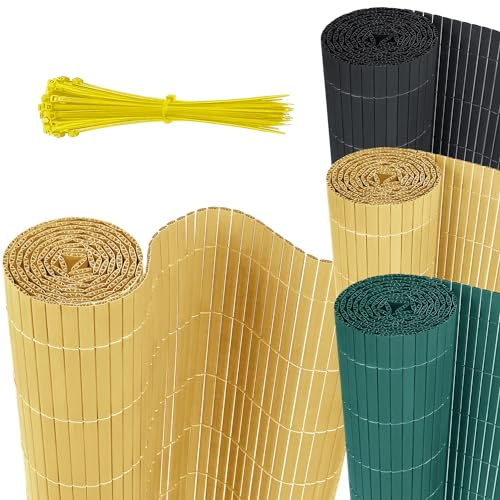 JOIEYOU Sichtschutzmatte PVC Sichtschutzzaun Sichtschutz, Balkonverkleidung Sichtschutz mit Kabelbindern Privatsphäre PVC Zaun Windschutz Blickdicht(120x900cm,Bambus)
