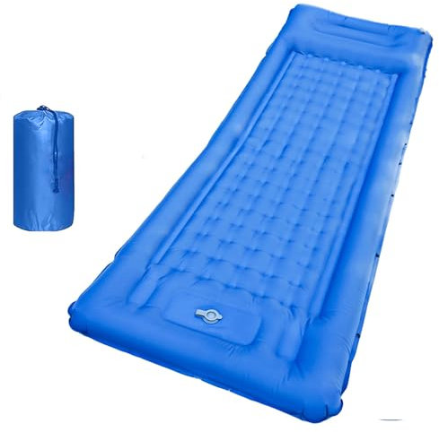 SEVNPRIME 78in x 29in x 5in Camping Sleeping Pad, Upgraded Durable Waterproof Compact Traveling Air Mattress, Built-in Foot Pump, Ultralight Inflatable Sleeping Mat for Backpacking, Hiking (Blue)