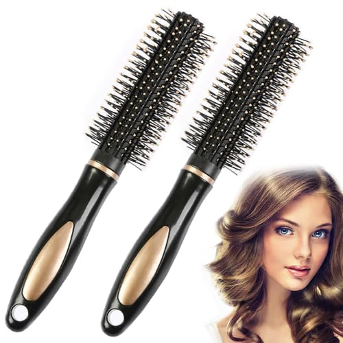Lot de 2 brosses à cheveux rondes pour le séchage au sèche-cheveux, brosse à cheveux antistatique, brosse à cheveux pour homme et femme, pour lisser et boucler, cheveux secs et humides