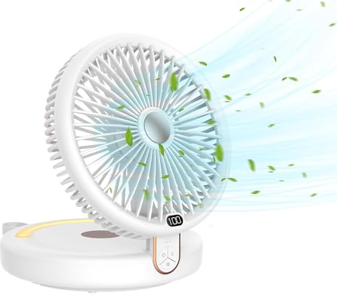 SLuB Ventilador de Mesa, Oscilación Automática de 120°, Iluminación LED, 6 Velocidades de Viento, Ventilador Silencioso USB, Adecuado para el Hogar, Oficina, Dormitorio (Blanco)