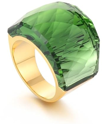 IMINI - Anillo de acero inoxidable y cristal chapado en oro con circonita cúbica exagerada para mujer, grandes bandas de diamantes de imitación, anillo de fiesta de cóctel para damas y niñas,
