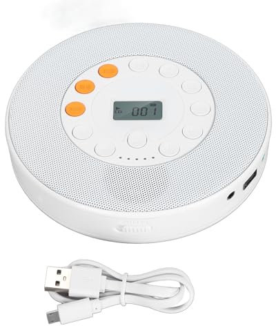 Wiederaufladbarer Tragbarer CD-Player mit Integriertem Lautsprecher, Anti-Skip, Speicherwiedergabe, CD-zu-USB-, 2000-mAh, Unterstützt CD RW MP3, für Reisen zu Hause, Im Auto
