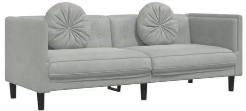 vidaXL Sofá con Cojines de 3 Plazas, Asiento Tapizado con Respaldo Reposabrazos, Sillón de Televisión, Mueble para Salón, Terciopelo Gris Claro