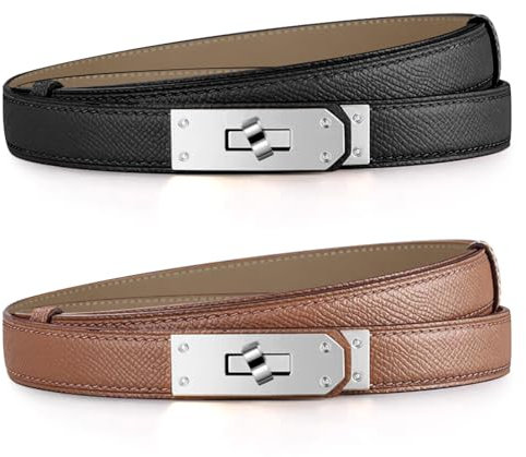 Tonsunul Gürtel Damen, 2er Set, Ledergürtel Damen, Klassisch Silber Mit Goldenem Drehverschluss, Schwarz Und Braun, Verstellbar, Für Geschenk Muttertag, Elegant Für Alle Anlässe Belt Women