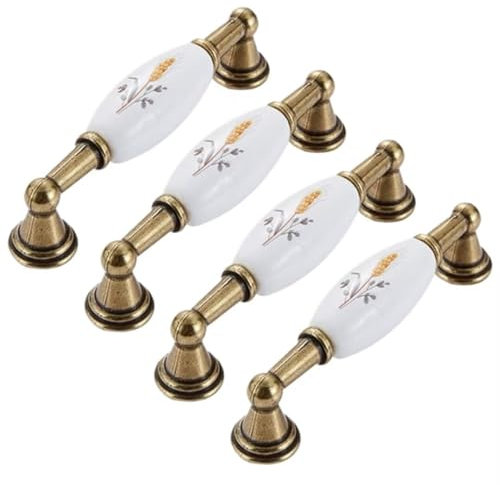 Griffe für Küchenschränke, Schubladen, Porzellan, Kommoden, Schrankgriffe, Türgriffe, weiße Keramik und Zinklegierung, Griffe für Schrank, Schublade, Kleiderschrank, 4 Stück