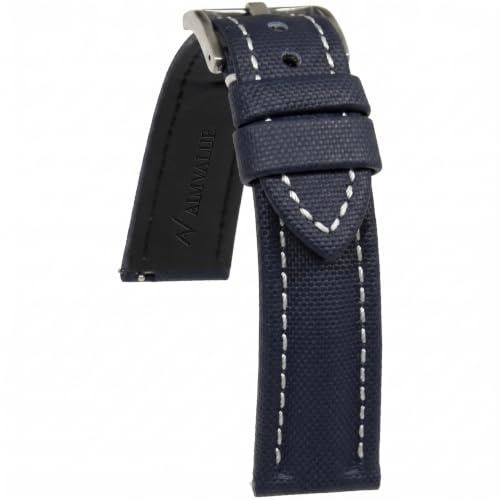 AIMVALUE Uhrenarmband aus Segeltuch von Boot 18mm 19mm 20mm 21mm 22mm dunkelblau schwarz mit weißen und roten Nähten wasserdicht wasserresistent tauchfähig, 20 mm, Armband