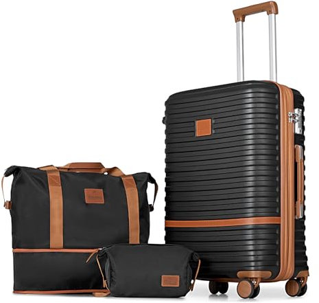 Joyway Kofferset Rollkoffer Koffer Hartschale, Trolley Set mit TSA Schloß und 4 Zwillingsrollen, Gepäck-Sets Enthält 1 Reisetasche und 1 Kulturbeutel, Schwarzer 76cm