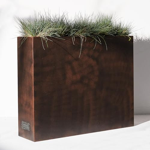 JonesHouseDeco Large Garden Long Trough Planter Brown Reinforced Rectangle Plant Pot with Inner Lining Leaking Mesh Panel L96 W25 H76cm Zinc Tall Long Brown Metal Galvanised Planter