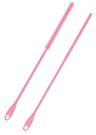 2 Cepillos Paja Silicona, 6mm+8mm Cepillo Limpieza Paja Extra Largo Herramienta Lavado Paja Botella Reutilizable con Anillo Colgante Limpiadores Tuberías Flexibles para Paja Batido (Rosa)