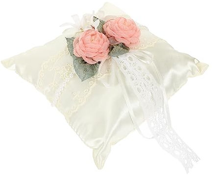 OFFSCH Cuscino Portafedi da Matrimonio Bianco in Stoffa, Fiore Decorativo