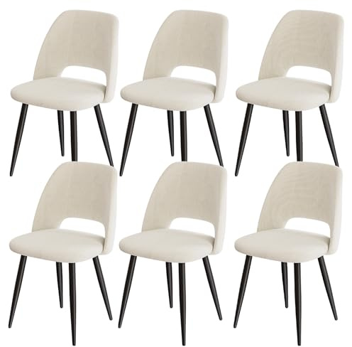 ANVOFONG Esszimmerstühle 6er Set,Küchenstuhl mit Unabhängige Beine,Kordsamt Gepolsterter Stuhl,Beige loungesessel,für Esszimmer,Wohnzimmer,Küche,Schlafzimmer und Empfangsraum