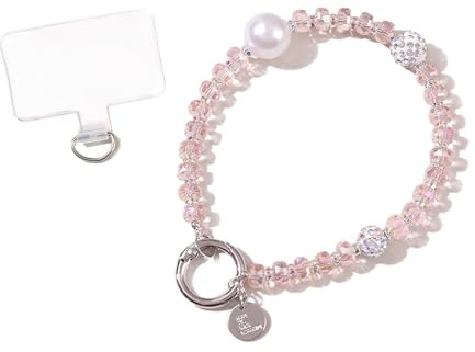 Duories Glitzer Strass Kristallperlen Handykette Universal Handyanhänger Handschlaufe Kurz Handy Schlüsselband Handyband Handy-Armband Handy-Lanyard Taschenanhänger Handyschmuck für Damen,Rosa