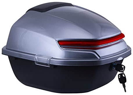 Generisch Motorrad-Topcase, große universelle Motorrad-Topbox, große Motorrad-Aufbewahrungsheckbox, mit Schloss und universeller Befestigungshardware (Farbe: Silbergrau)