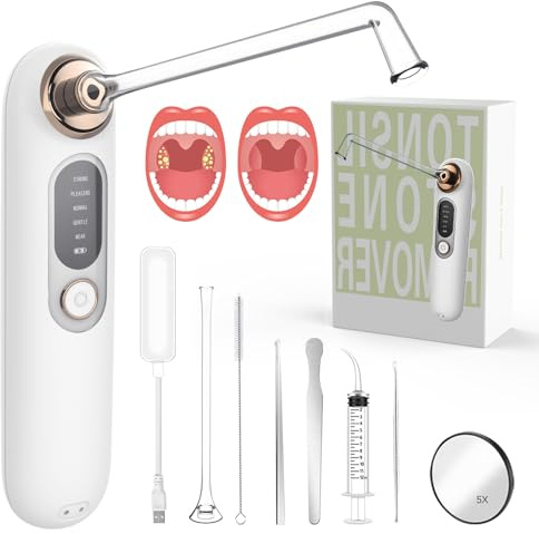 Kit de Nettoyage d’amygdales, Aspirateur électronique pour enlever les amygdales, kit de retrait de pierres amygdales avec 5 modes d'aspiration, outil de retrait des tonsillolith