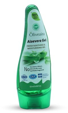 OLIVEAIRA Aloe Vera Gel for Face, Skin and Hair, 120g Soothing Skin Moisturizer, Anti-Inflammatory, Wound Healing, Unscented, Dry Skin, Ideal for Dryness, Itch, Redness, Fine Lines, Uneven Skin Tone