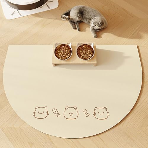Mateju Napfunterlage Hund Katzen, Halbrund Hund rutschfest Saugfähig Schnelltrocknend Futtermatte Hunde Katzen Matte, Napfunterlage Katze Hundenapf Unterlage (Katzen Hunde,60x90cm)