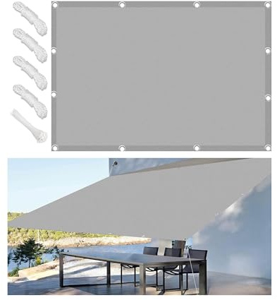 Vela Ombreggiante Impermeabile 1.5x2.5M Tenda da Sole per Esterno Vele Ombreggianti Rettangolare Telo Parasole con Fune Occhiellato Protezione UV Tenda Vela per Giardino Balcone Terrazza Grigio chiaro