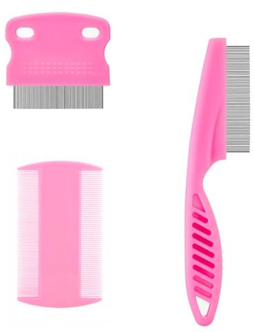 3 Pcs Flea Lice Comb Dog Cat, Double Sided Professional Pet Tear Stain Remover, Stainless Tear Stain Remover Combs Fine, Fine Tooth Comb Grooming Set, for Small, Medium Large Pets (Pink)