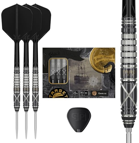 Target Japan Black Marque Chaos 2.0 Swiss Point Steel Tip Darts with Kflex, 21G/23G | 90% Tungsten Dart Set, K-Flex Flights and Shafts, Swiss Nano Points with Tool, Player Leonard Chai