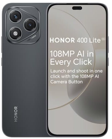 HONOR 400 Lite Unlocked 5G Android AI Smartphone, AI Camera Button,108MP Camera,8GB+256GB Storage,Water Resistance,Velvet Black, 6 Months Extended Warranty (UK Version)