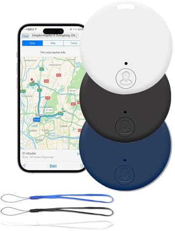 3Pcs Traceur GPS Bluetooth 5.2 Compatible iOS Android, Localisateur Intelligent Multi-Objets pour Clés, Portefeuille, Animaux, Valise, Sac, Alarme Sonore, Portée 15m, Batterie Remplaçable, Avec cordon